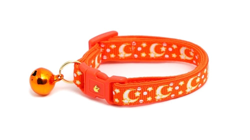 Gold Moons and Stars on Orange Cat Collar