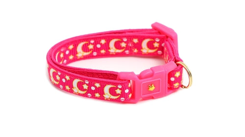 Gold Moons and Stars on Hot Pink Cat Collar