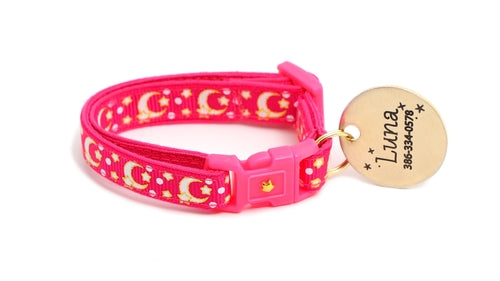 Gold Moons and Stars on Hot Pink Cat Collar