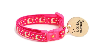 Gold Moons and Stars on Hot Pink Cat Collar