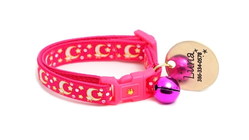 Gold Moons and Stars on Hot Pink Cat Collar