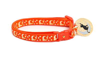 Gold Moons and Stars on Orange Cat Collar