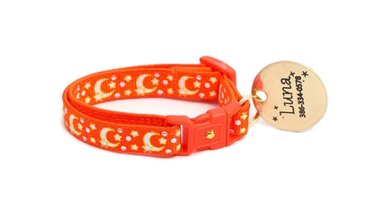 Gold Moons and Stars on Orange Cat Collar