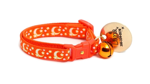 Gold Moons and Stars on Orange Cat Collar