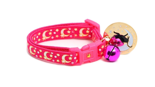Gold Moons and Stars on Hot Pink Cat Collar