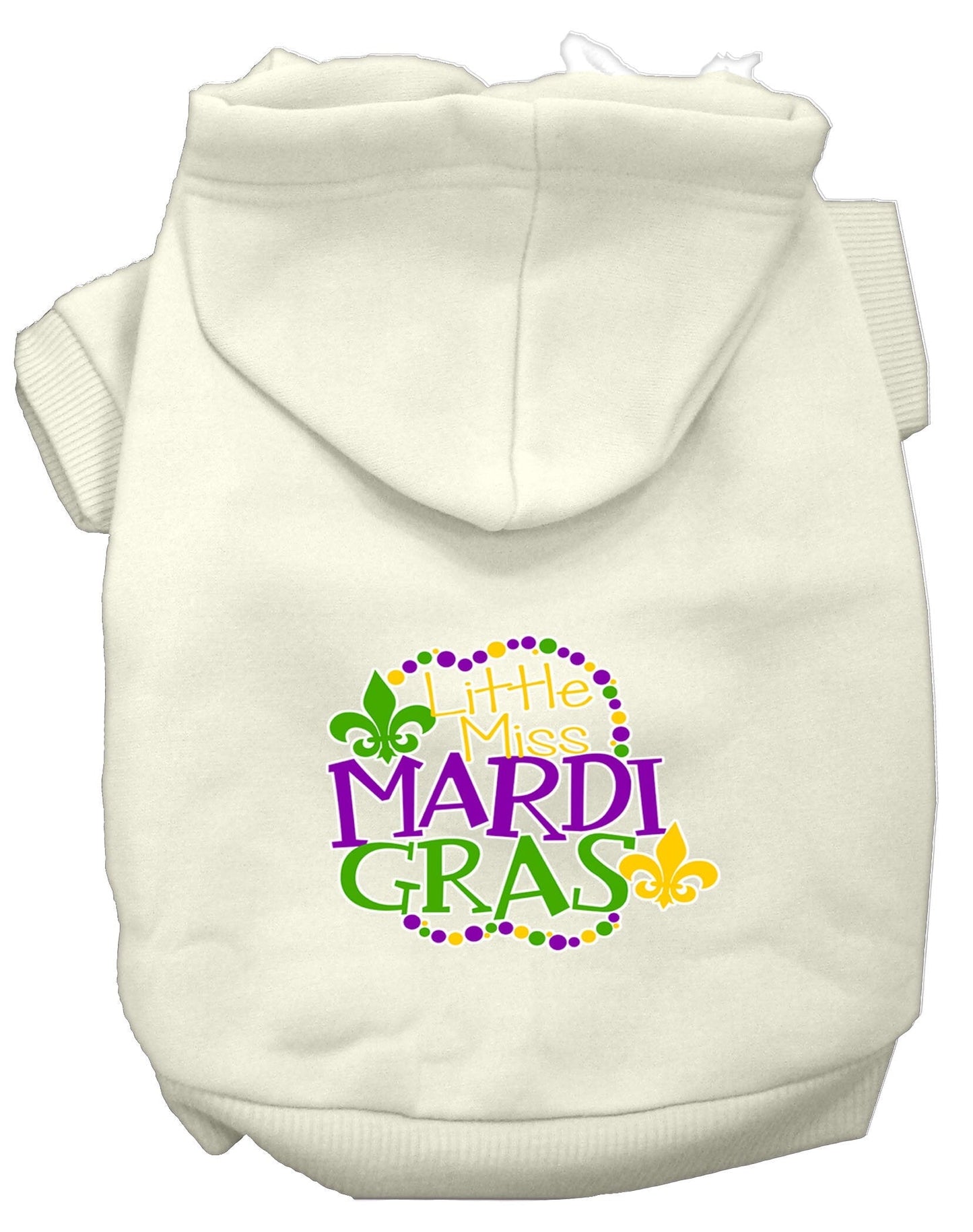 Pet Dog & Cat Hoodie Screen Printed, "Little Miss Mardi Gras"