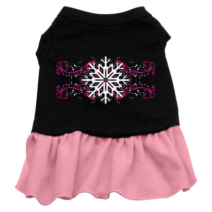 Winter Pet Dress Screen Printed, "Pink Snowflake"