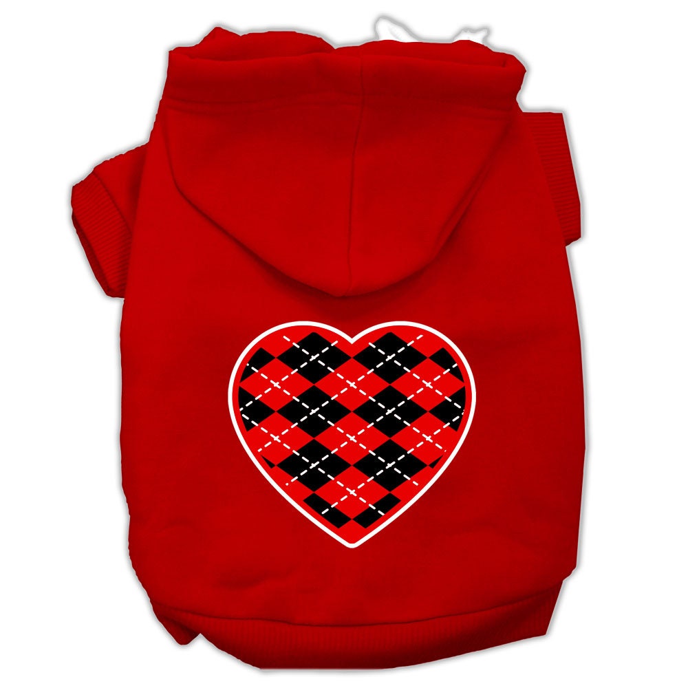 Pet Hoodie "Red Argyle Heart"