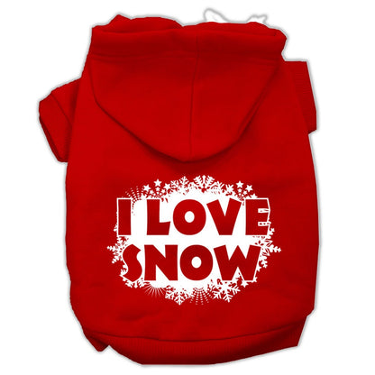 Christmas Pet Hoodie Screen Printed, "I Love Snow"