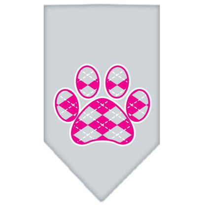 Pet and Dog Bandana Screen Printed,  "Pink Argyle Paw"