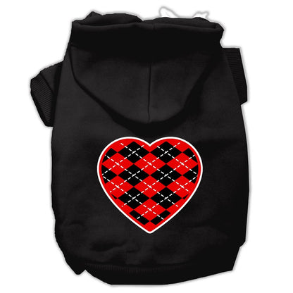 Pet Hoodie "Red Argyle Heart"