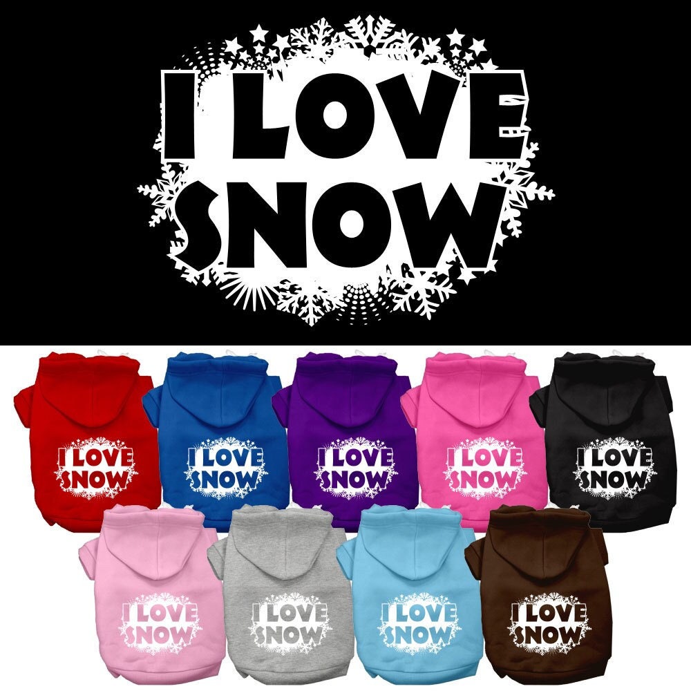 Christmas Pet Hoodie Screen Printed, "I Love Snow"