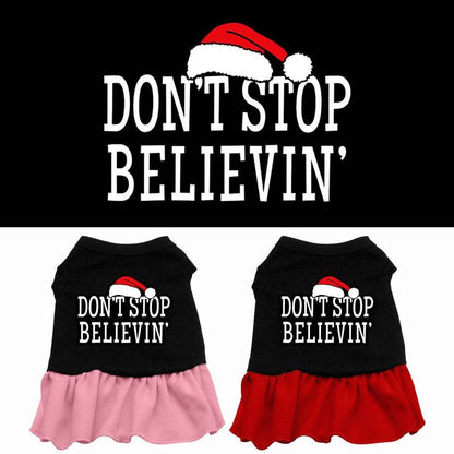 Christmas Pet Dress Screen Printed, "Don't Stop Believin"