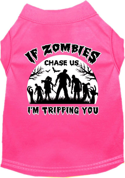 Halloween Pet Dog & Cat Shirt, "If Zombies Chase Us, I'm Tripping You"