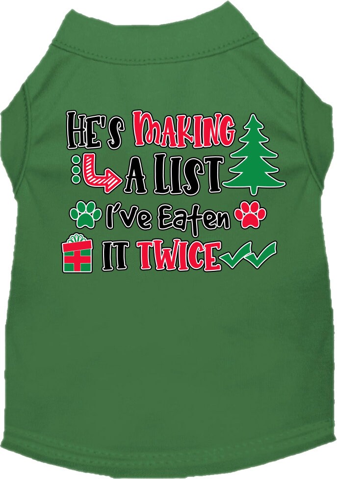 Christmas Pet Dog and Cat Shirt, "He's Making A List, I've Eaten It Twice"