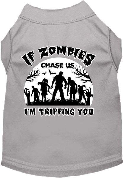 Halloween Pet Dog & Cat Shirt, "If Zombies Chase Us, I'm Tripping You"