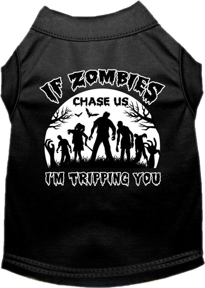 Halloween Pet Dog & Cat Shirt, "If Zombies Chase Us, I'm Tripping You"