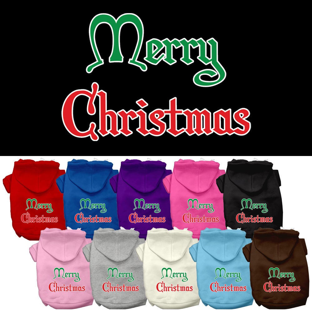 Christmas Pet Hoodie Screen Printed, "Merry Christmas"