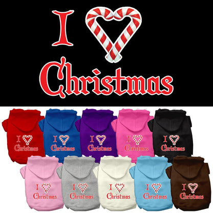 Christmas Pet Hoodie Screen Printed, "I Heart Christmas"