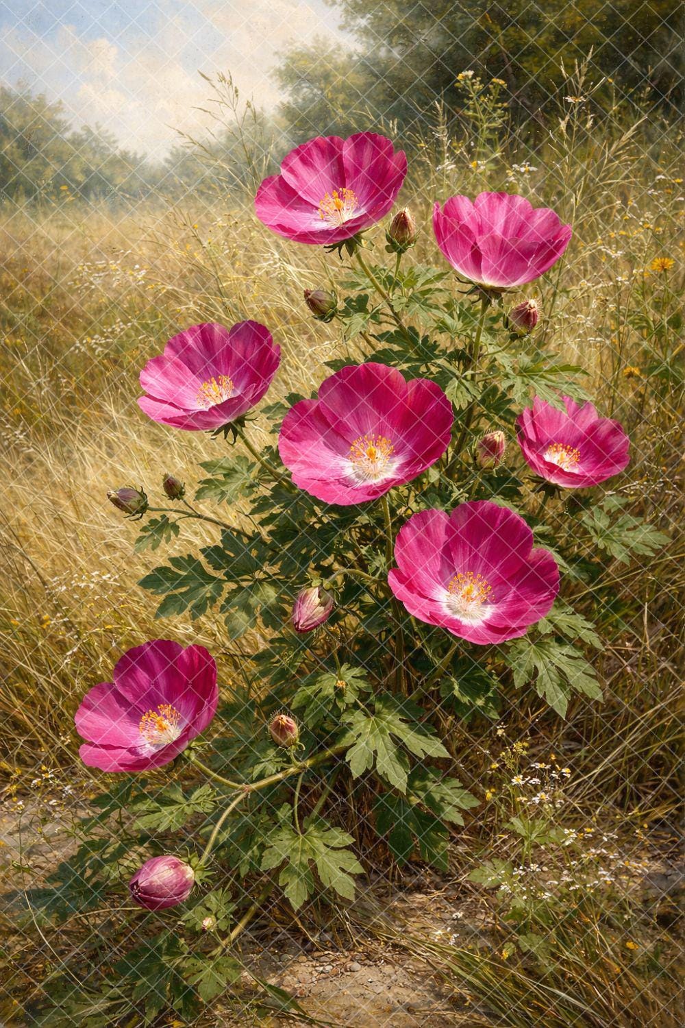 Vintage Botanical Wall Art Set of 13 - Purple Poppy Mallow Digital Download Callirhoe involucrata Floral Prints
