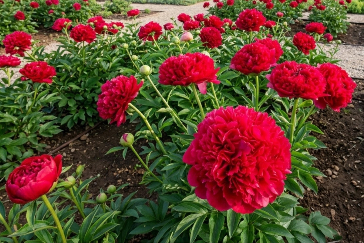 Double Peony Bulb 'Command Performance' – Live Perennial Flower Plant, Paeonia lactiflora, Full Sun, Garden, Cut Flower
