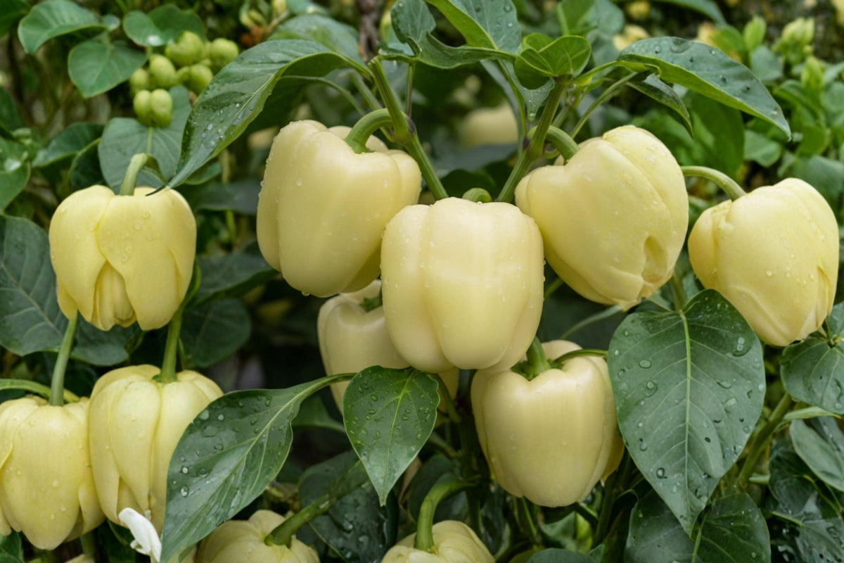 White Bell Pepper Seeds - Rare Heirloom Organic Non-GMO, Sweet Creamy Flavor, Medium Peppers for Garden, Container, or Raised Bed Planting