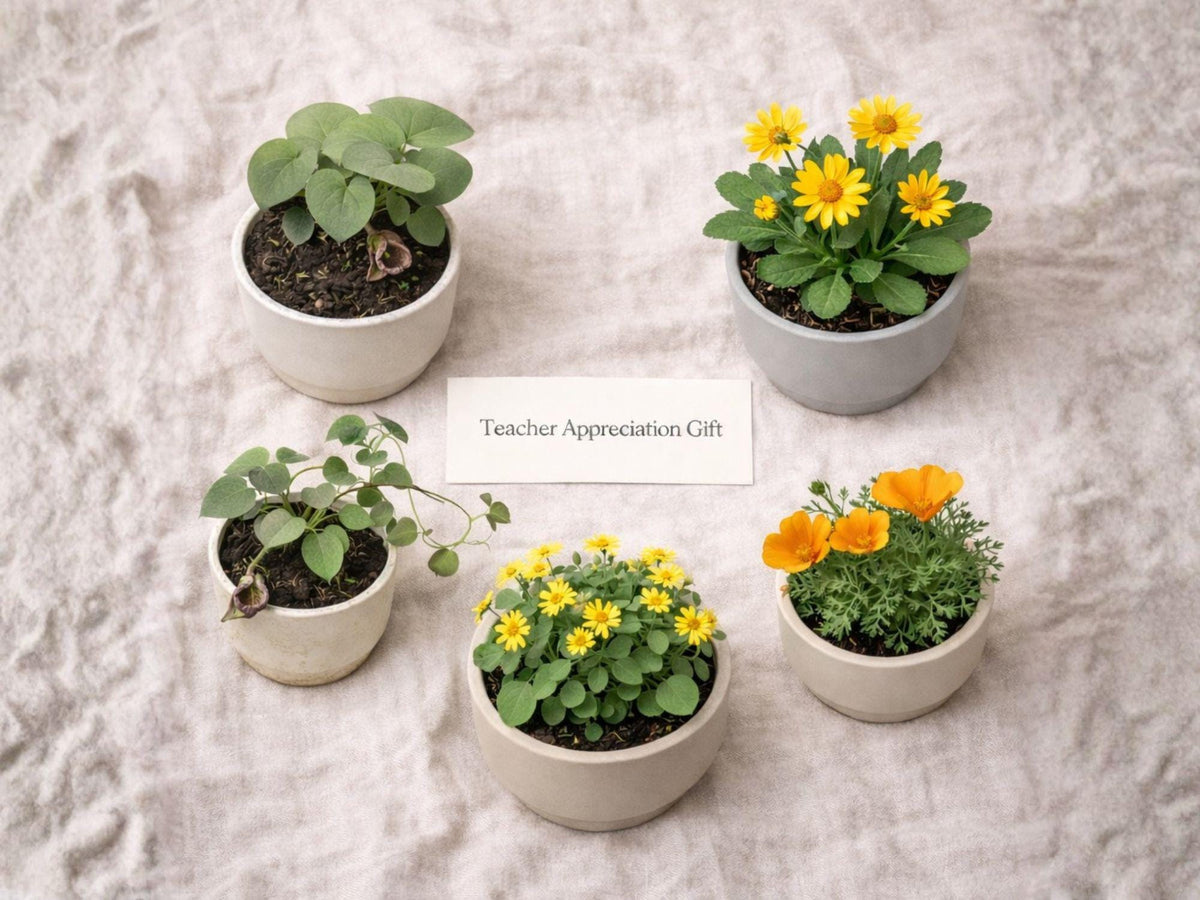 Teacher Appreciation Seed Bundle – Heirloom Non-GMO Garden Set with Wild Ginger, Meadow Arnica, California Poppy, Dutchman's Pipevine, Golden Ragwort