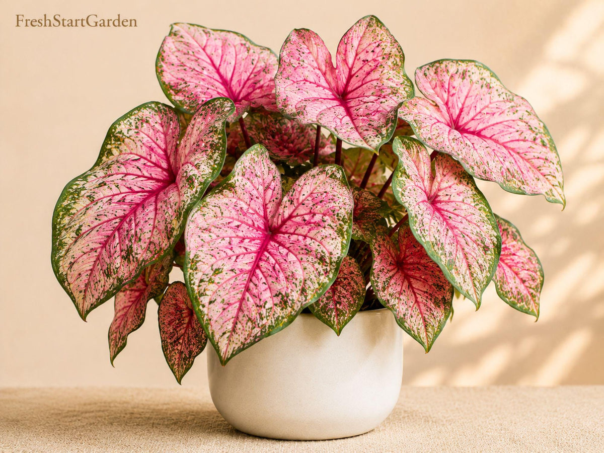 Pinky Swear Caladium Bulbs – Colorful Tropical Foliage for Shade Gardens – Caladium bicolor, Container & Landscape Plant