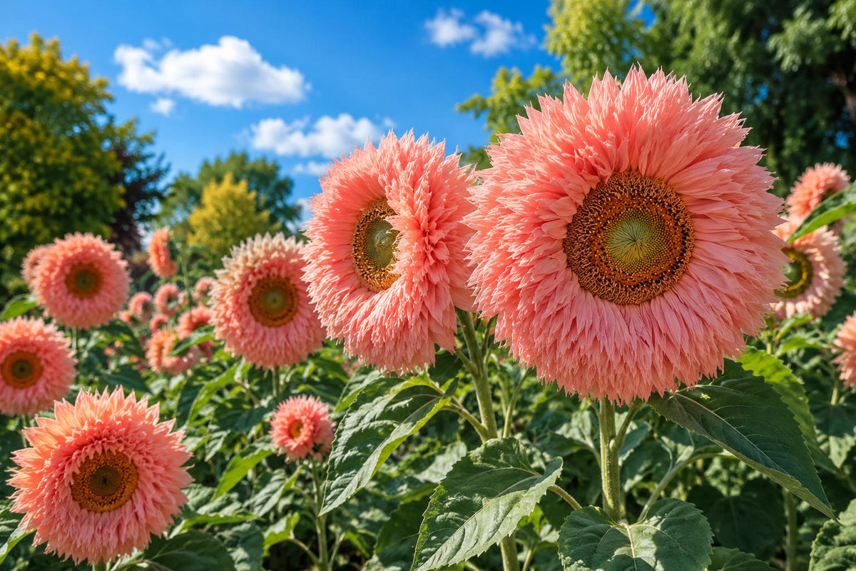 Rare Pink Giant Teddy Bear Sunflower Seeds - 50 pcs, Helianthus annuus, Fluffy Pink Blooms, Full Sun, Easy to Grow
