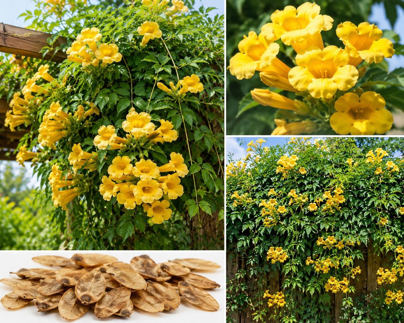 Yellow Trumpet Vine Seeds – Campsis radicans flava Perennial Climbing Flowering Vine for Garden, Fence, Trellis