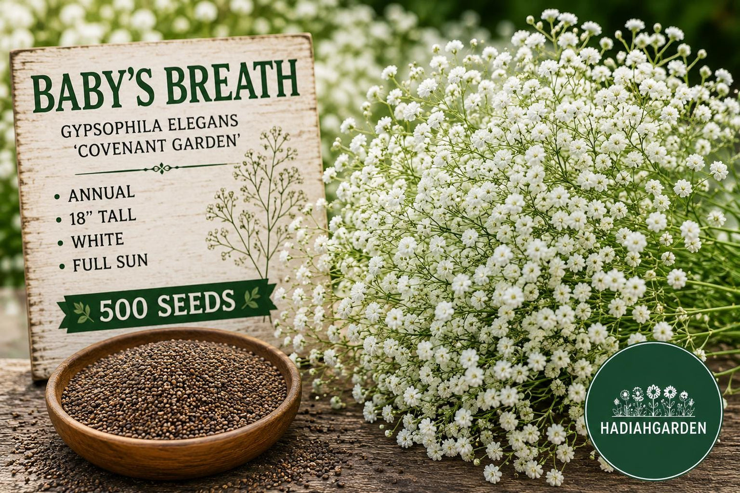 Baby's Breath Seeds 500 White Gypsophila elegans Annual Flower for Floral Arrangements & Gardens