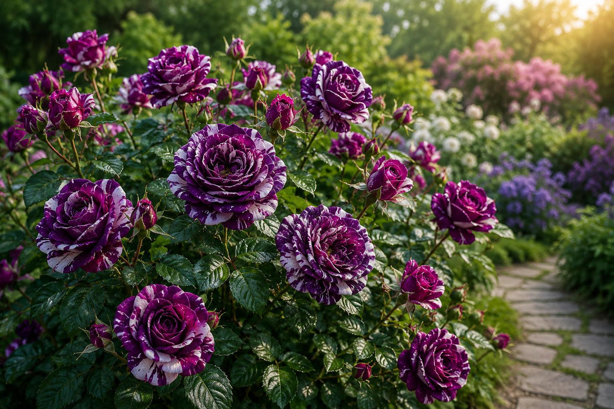20pcs Scented Jewel Rose Seeds, Fragrant Floribunda Rosa spp., Purple & White Blooming Plants for Garden, Borders & Containers
