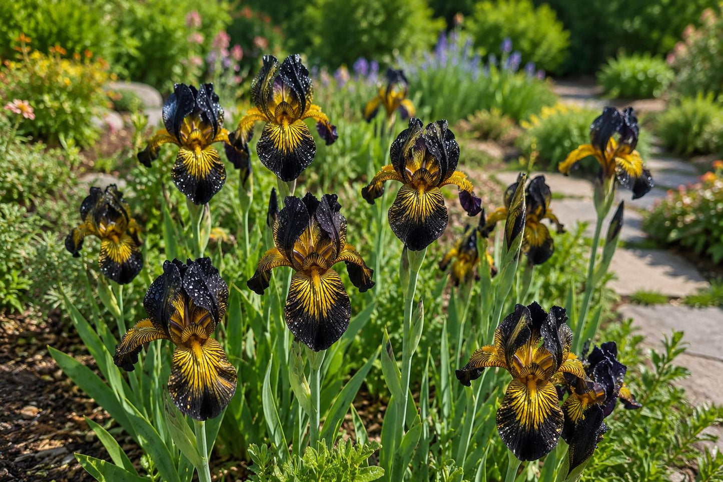 Bearded Iris Seeds 50 Pack - Black and Gold Iris with Yellow Beard - Iris germanica Garden Flower Seeds