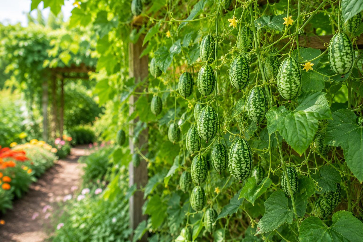 Mexican Sour Gherkin Seeds - 100 Count, Cucamelon Vine, Melothria scabra, Easy Grow, Compact Climbing Plant for Gardens and Containers
