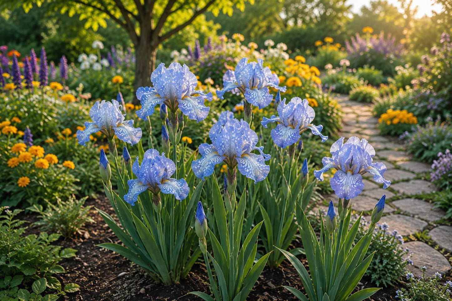 Blue Bearded Iris Seeds - Sky Blue Blooms with White Speckled Petals - Iris germanica - Perennial Flower Seeds for Garden, Borders, Containers