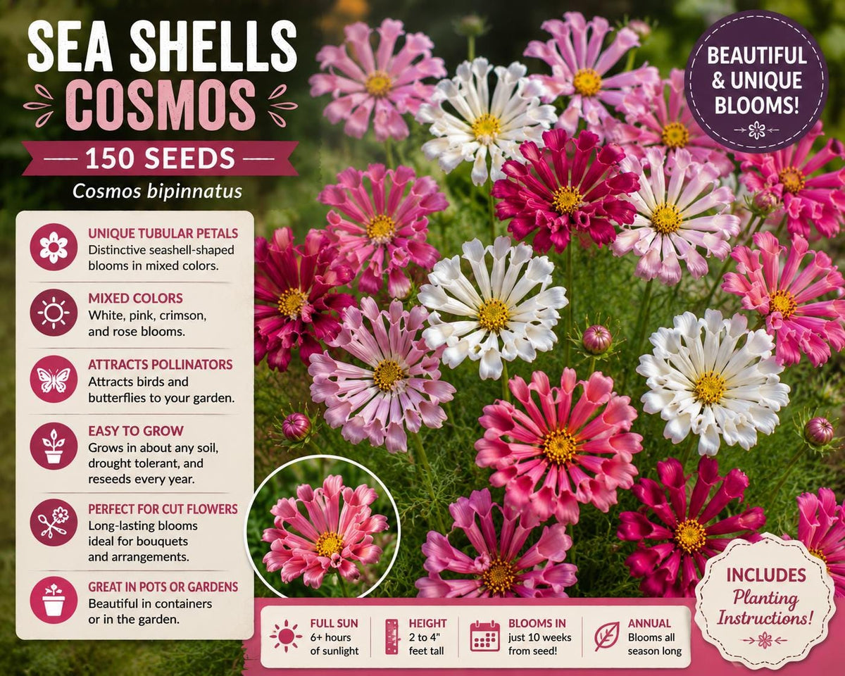 Sea Shells Cosmos Seeds – Cosmos bipinnatus Mixed Color Annual Flower with Tubular Petals for Vibrant Garden Beds