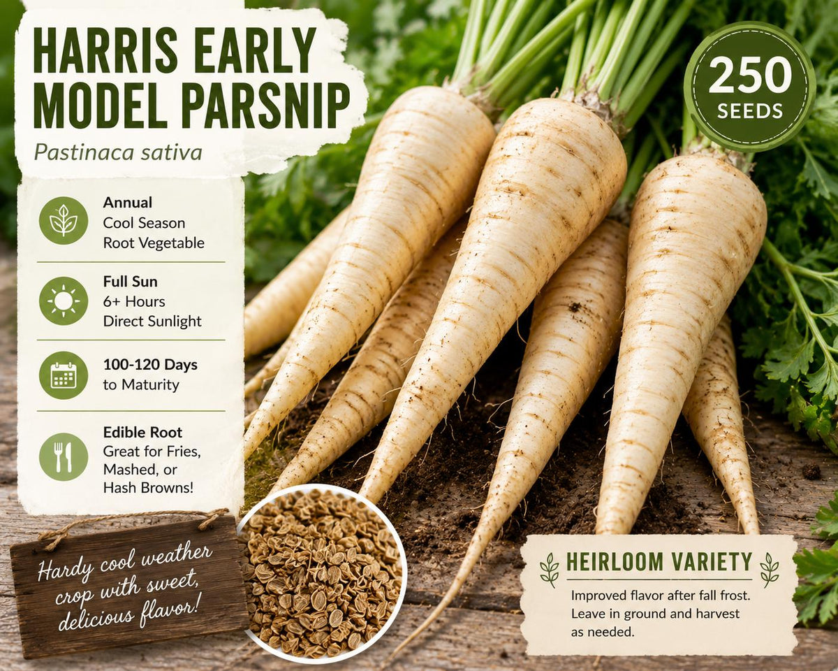 Harris Early Model Parsnip Seeds – 250 Pack, Pastinaca sativa Root Vegetable for Full Sun Gardens