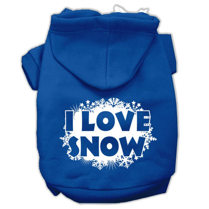 Christmas Pet Hoodie Screen Printed, "I Love Snow"