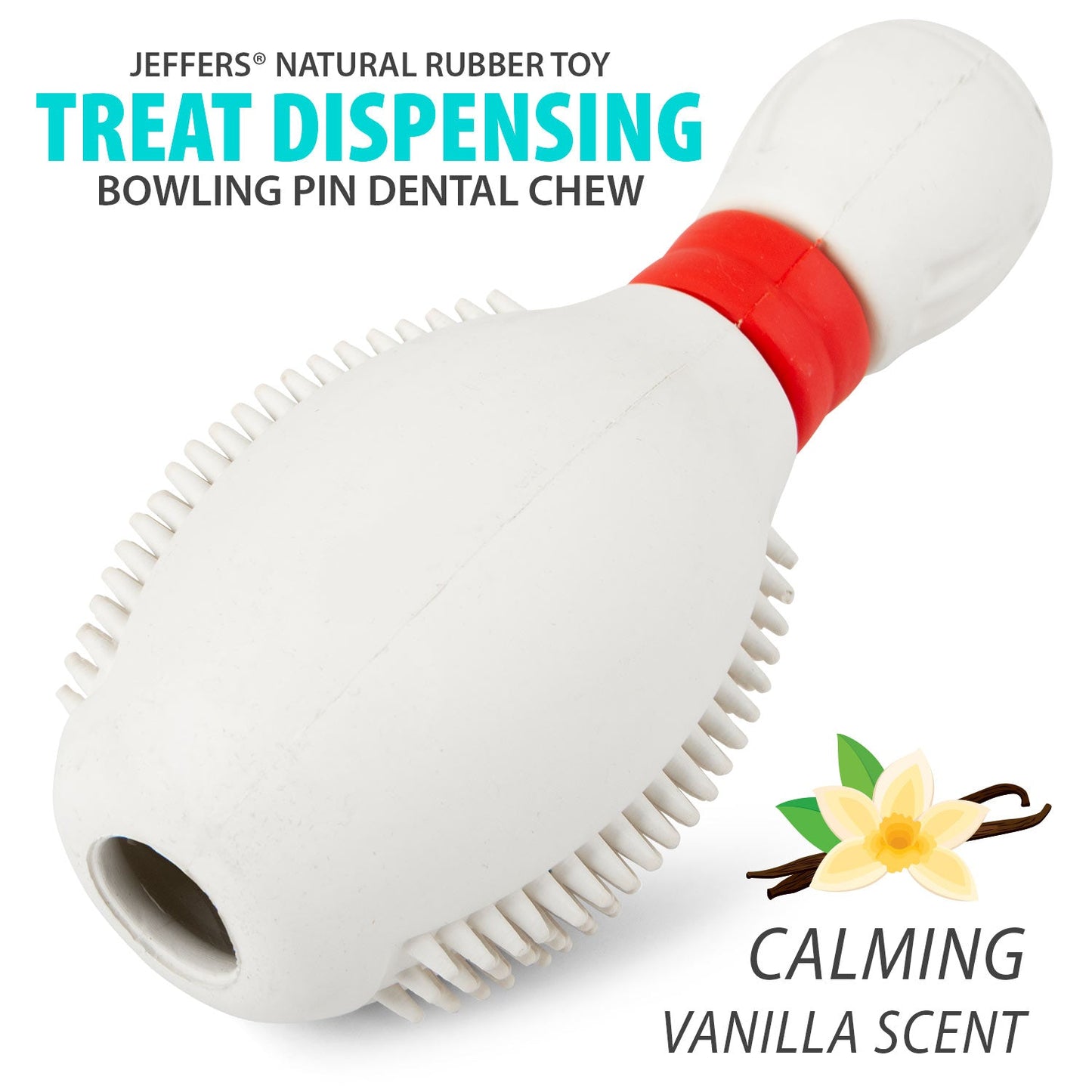 Jeffers Bowling Pin Natural Rubber Treat Dispensing Dental Chew Toy for Dogs