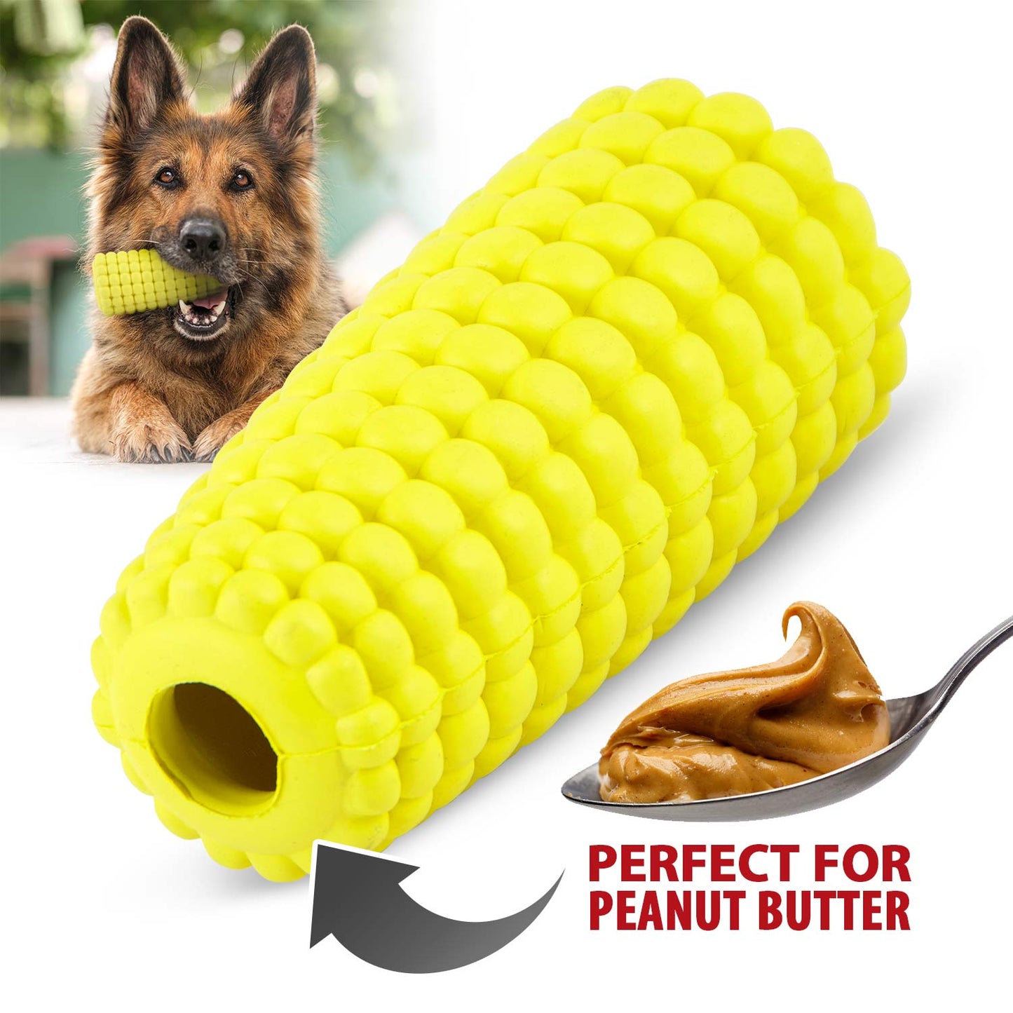 Jeffers Corn Treat Dispenser natural rubber dog chew toy with treat holes and vanilla scent