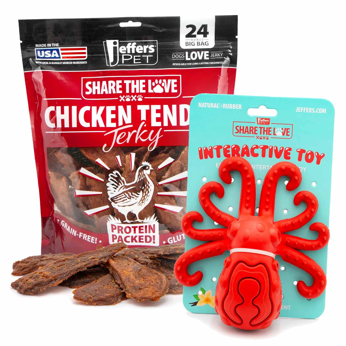 Jeffers Stuffable Dog Chew Toy with natural chicken breast jerky treats kit for interactive dog play