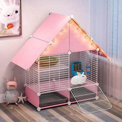 Choowin 2 Story Small Rabbit Cage Bunny Hutch Guinea Pig Cage Small Animals Cage Metal Wire Netting Villa With Pull Out Tray Indoor Habitat Cage For Ferret Chinchilla Hedgehog Pink
