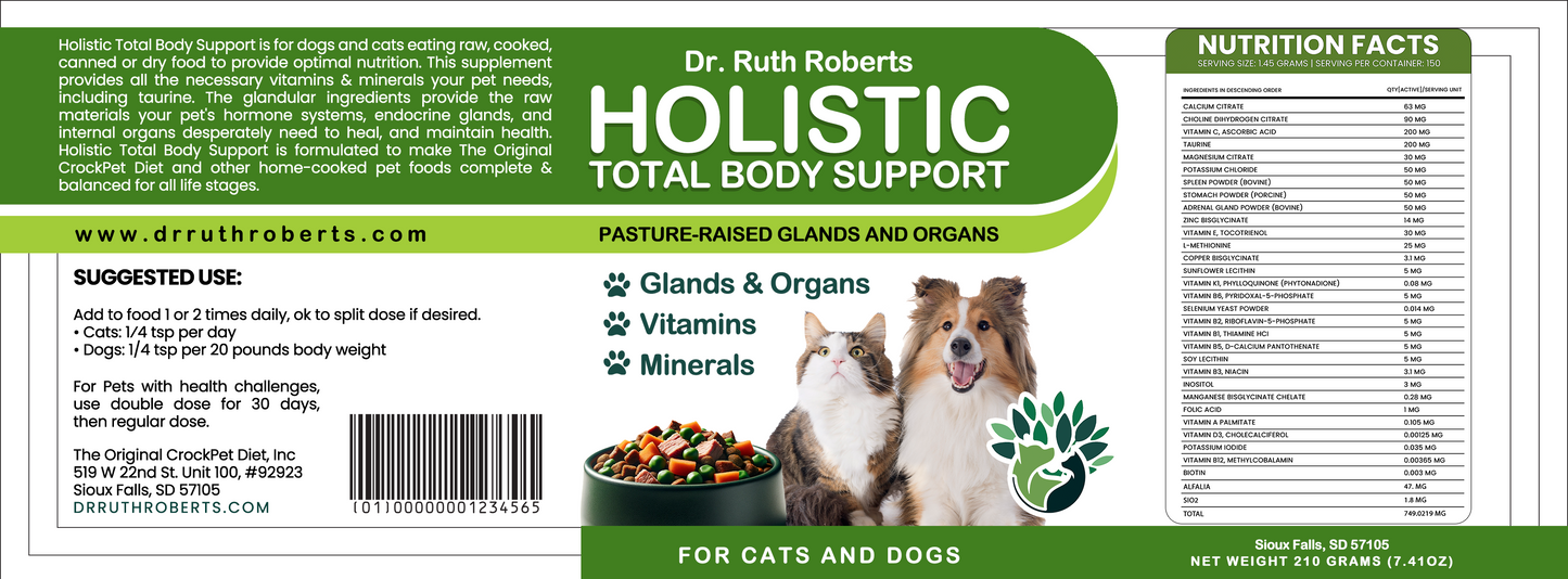 Holistic Total Body Support Multivitamin Glandular Support For Dogs And Cats