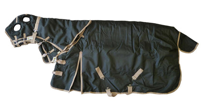 AJ Tack 1200D Waterproof Turnout Horse Blanket with Hood - Black