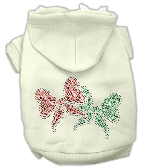 Christmas Bows Rhinestone Hoodie Cream S - 10