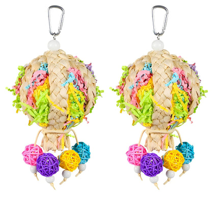 Bird Toys Foraging Shredder Hanging Toys Rope Perch With Bell Parakeet Toy Parrot Swing Climbing Standing Toys Bird Cage Accessories For Conure Cockatiel Budgies Lovebird 2 Pack
