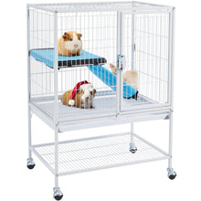Yaheetech Small Animal Cage Metal Pet Cage With Removable Tray Ladder Wheels Ferret Cage Chinchilla Cage Sugar Glider Cage White