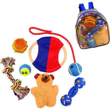 Pet Life ® 'Backpack' 8 Piece Jute Rope and Rubberized Squeak Chew Pet Dog Toy Gift Set