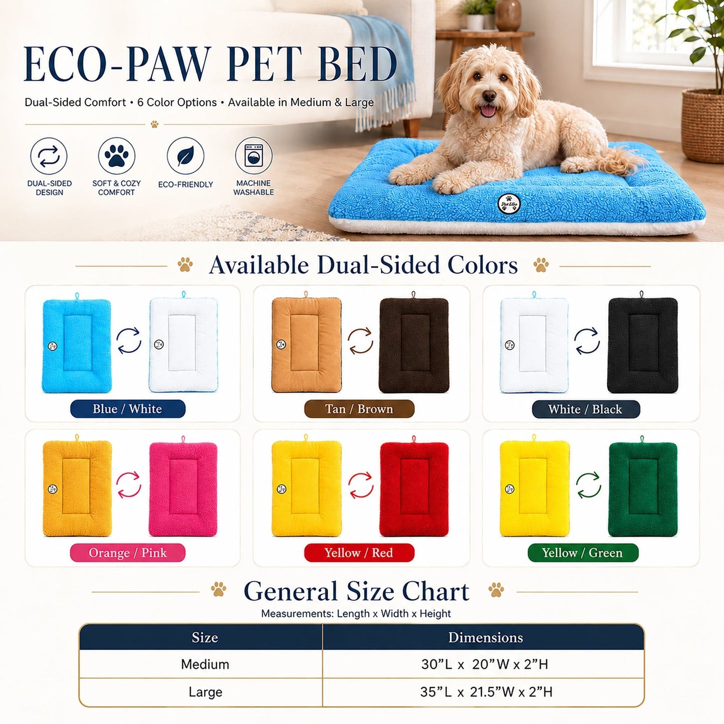 Pet Life ® 'Eco-Paw' Reversible Eco-Friendly Recyclabled Polyfill Fashion Designer Pet Dog Bed Mat Lounge