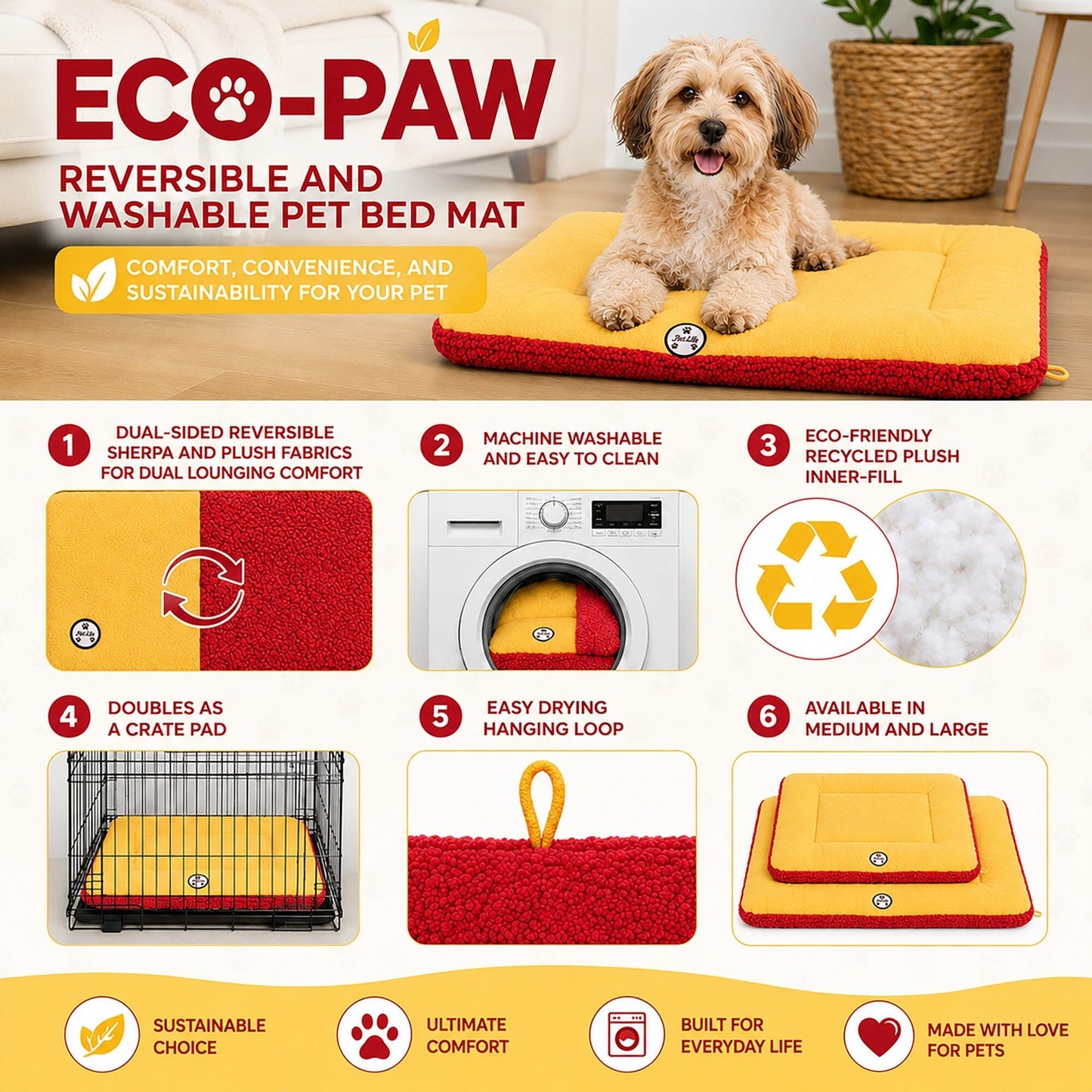 Pet Life ® 'Eco-Paw' Reversible Eco-Friendly Recyclabled Polyfill Fashion Designer Pet Dog Bed Mat Lounge